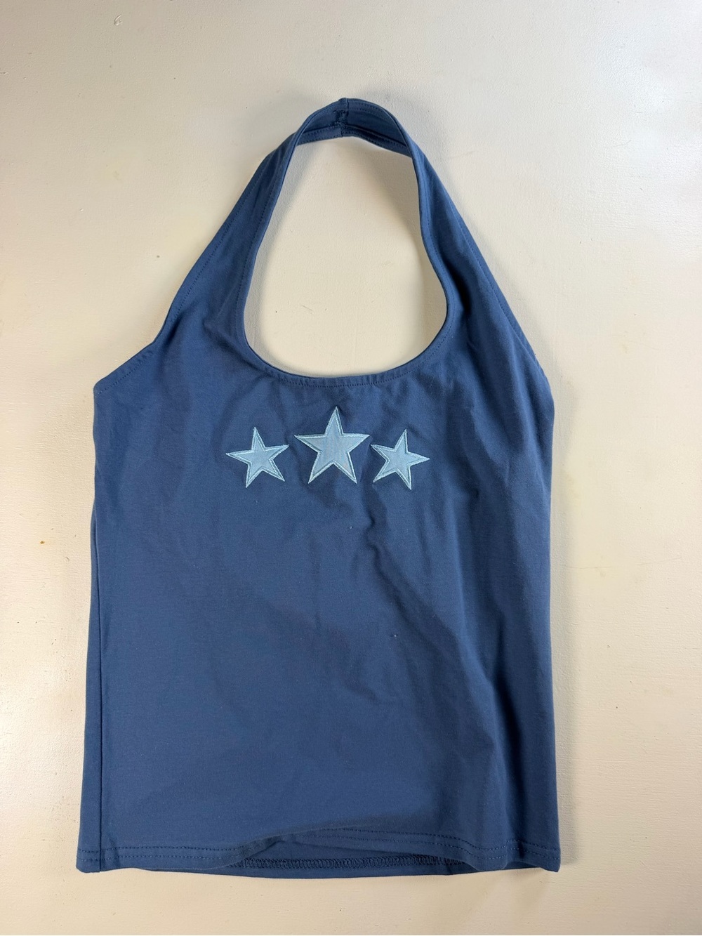 Navy Women's Star Appliqué top Y2K